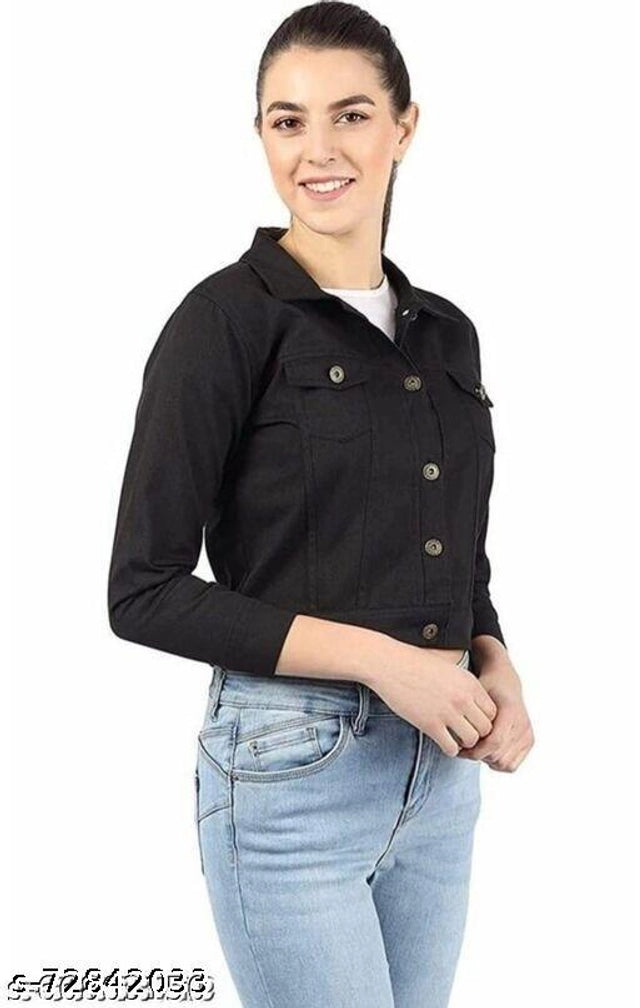 Denim Jacket for Women (Black , S)