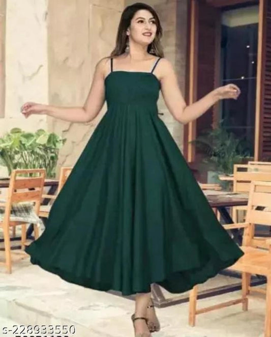 Poly Crepe Dress for Women (Green, S)