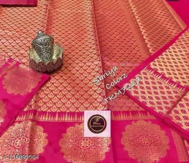 Jacquard Saree With Blouse For Women (Pink, 6.3M)