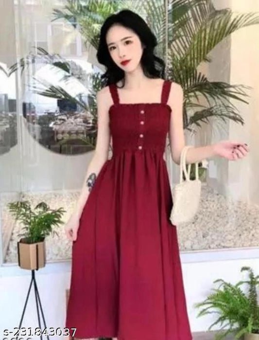 Poly Crepe Dress for Women (Maroon, S)