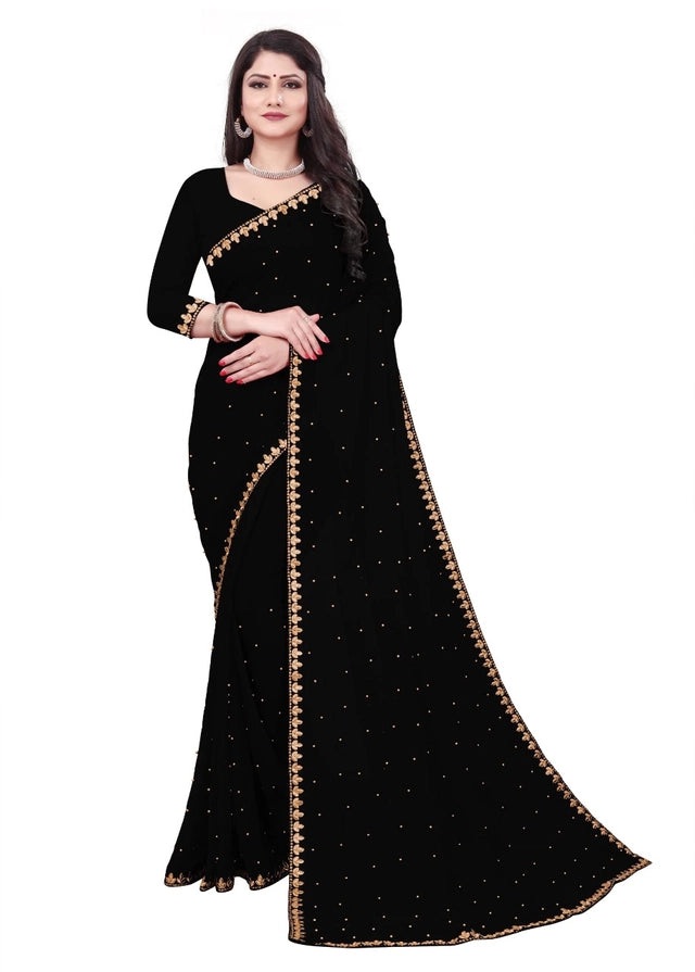 Lycra Blend Solid Saree for Women (Black, 6.3 m)