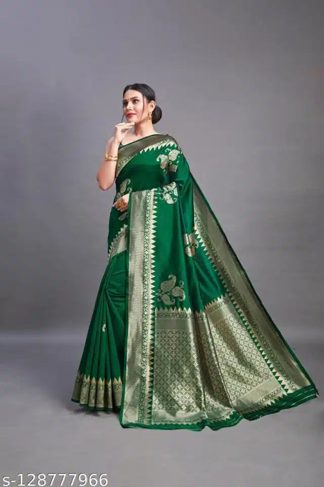 Banarsi Silk Saree For Women (Green, 6.3m)