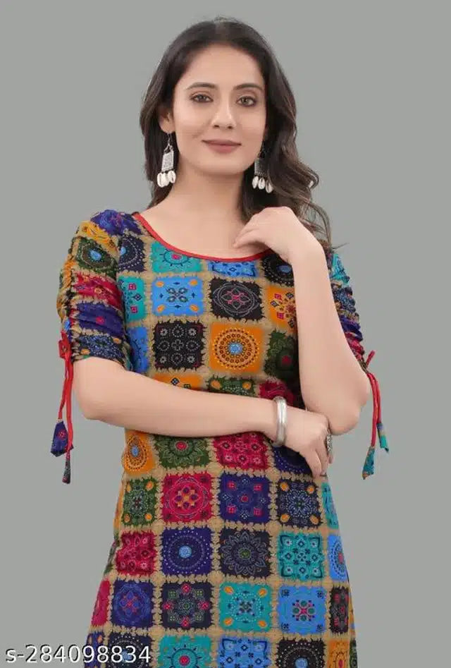 Rayon Printed Kurti for Women (Multicolor, S)