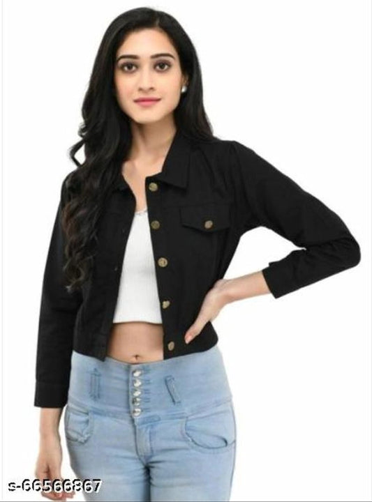 Denim Jacket for Women (Black, S)