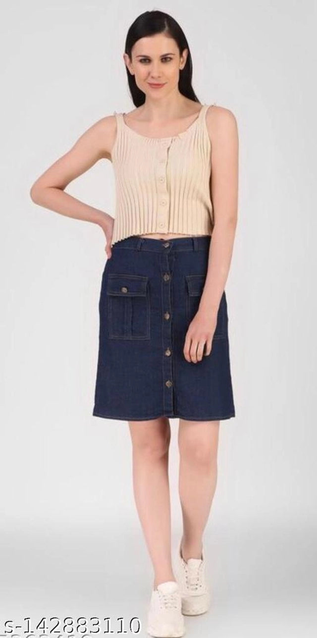 Denim Skirts for Women (Blue, 28)