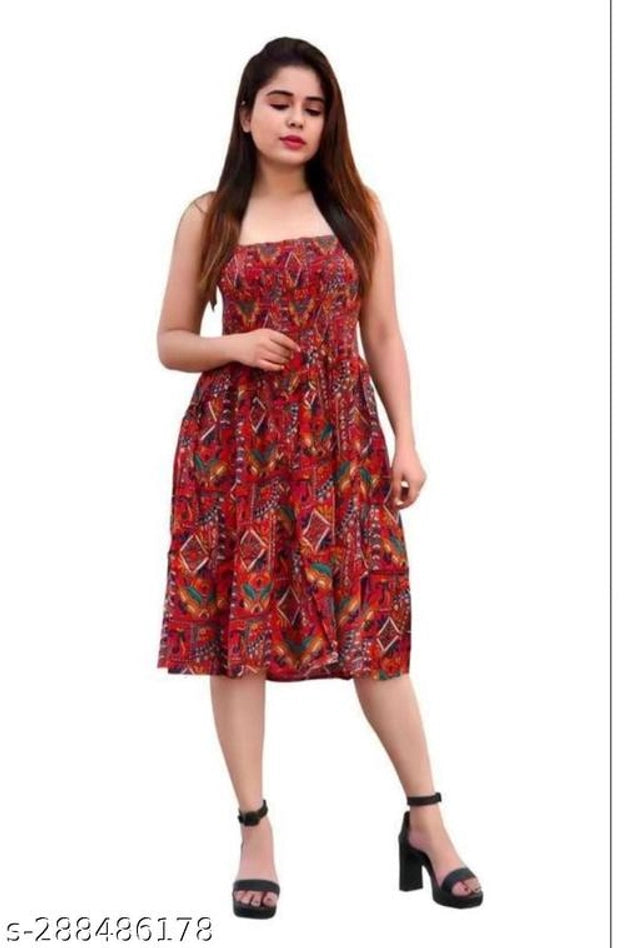 Polycotton Dress for Women (Red, S)