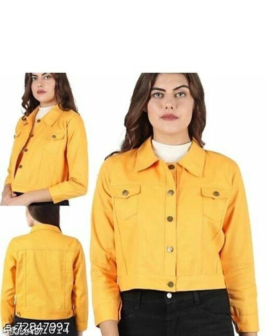 Denim Jacket for Women (Yellow, S)