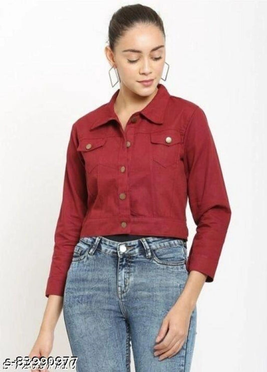 Denim Jacket for Women (Maroon, S)