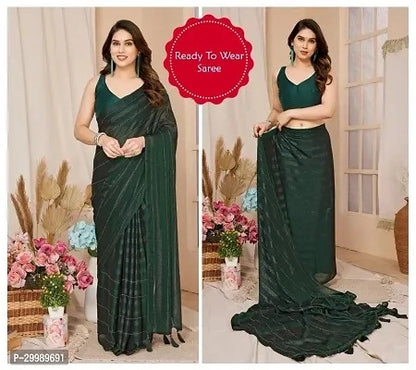 Georgette Striped Saree for Women (Bottle Green, 6.3 m)