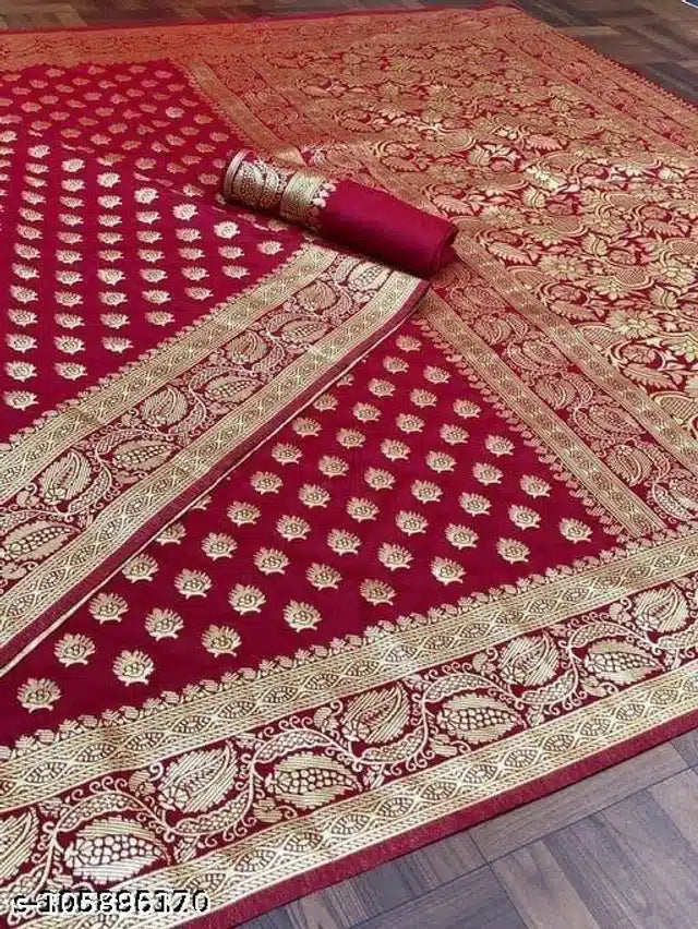 Jacquard Saree For Women (Red, 6.3m)