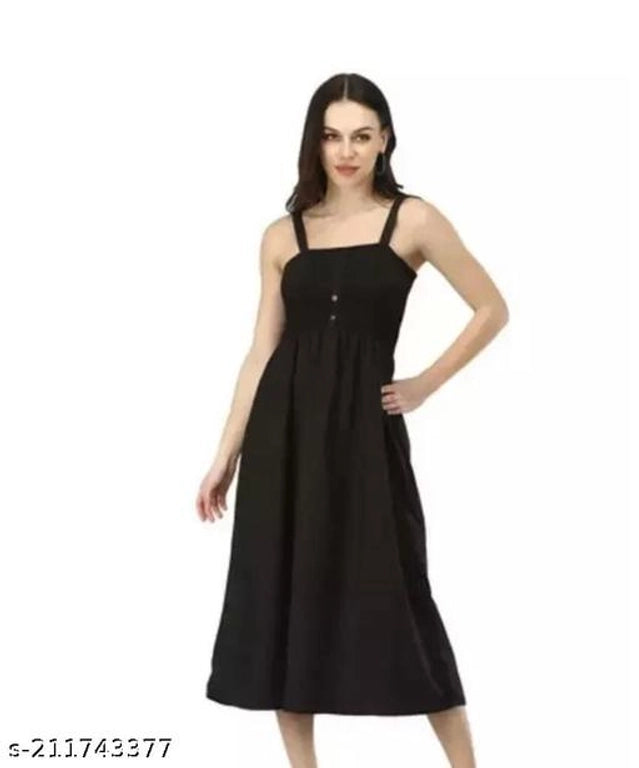 Poly Crepe Dress for Women (Black, S)