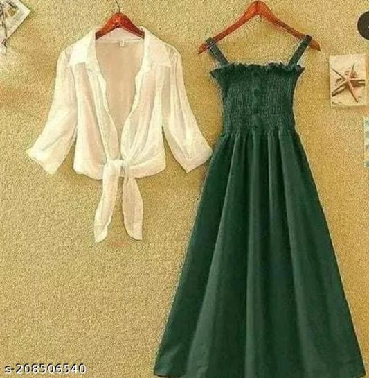 Acrylic Dress for Women (Green & White, S)