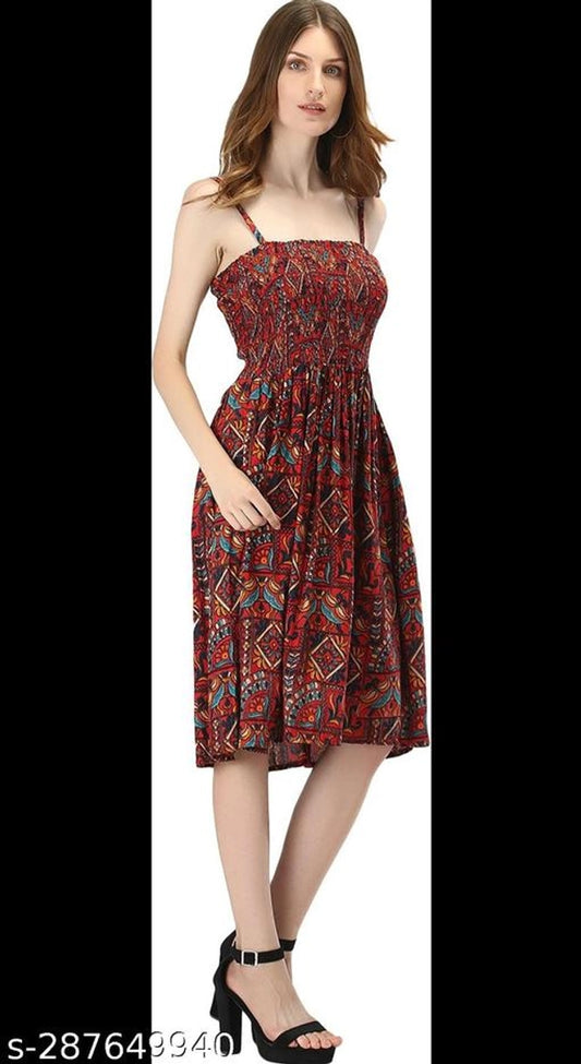 Poly Crepe Dress for Women (Red, S)