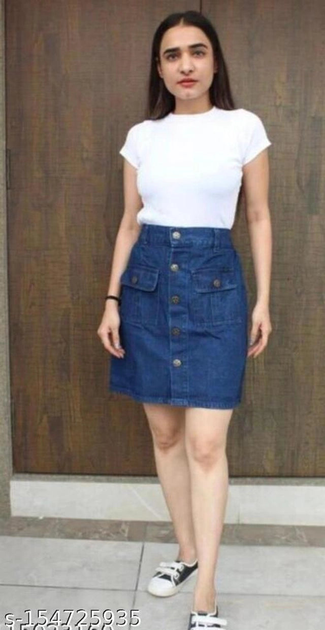 Denim Skirts for Women (Blue, 28)