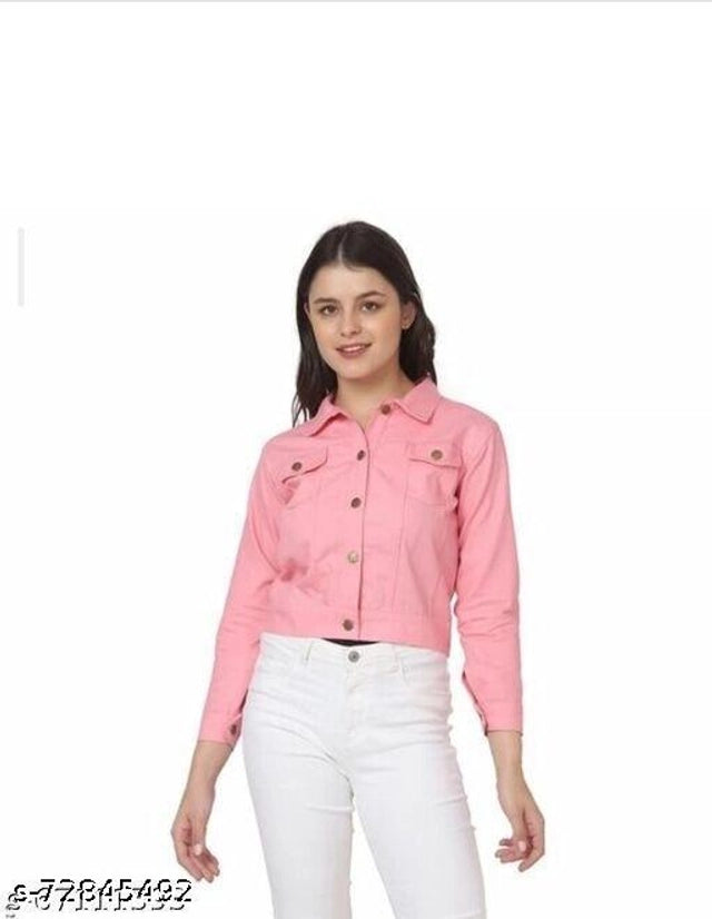 Denim Jacket for Women (Pink, S)