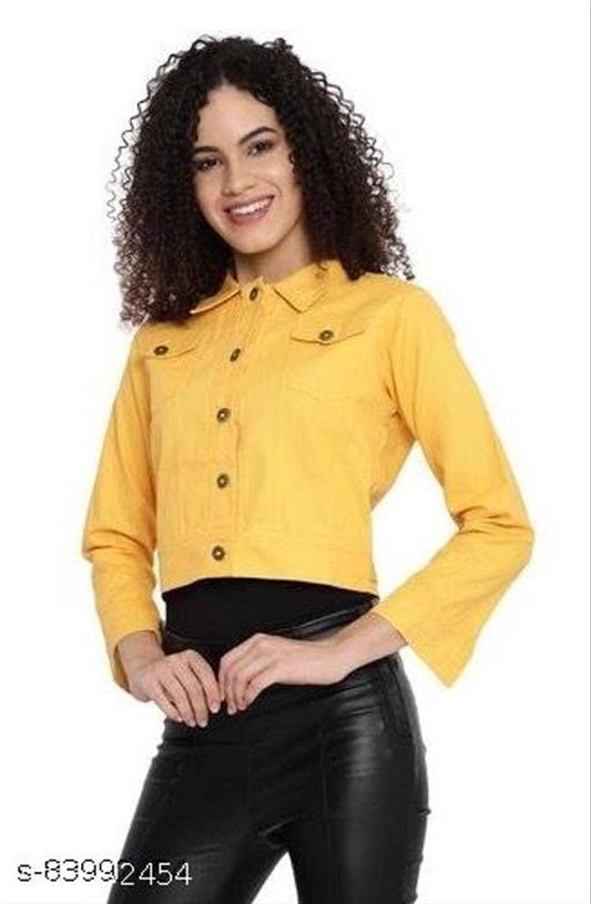 Denim Jacket for Women (Yellow, S)