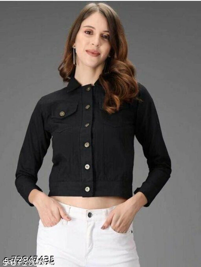 Denim Jacket for Women (Black, S)