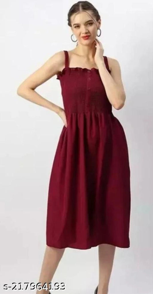 Poly Crepe Dress for Women (Maroon, S)