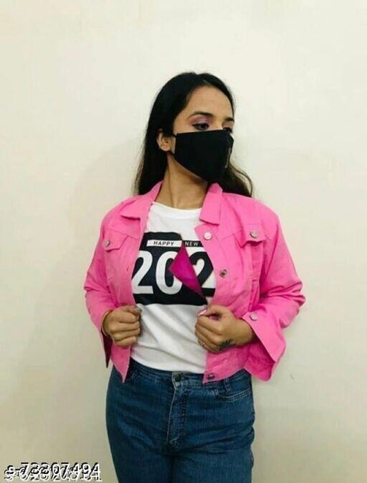 Denim Jacket for Women (Pink, S)