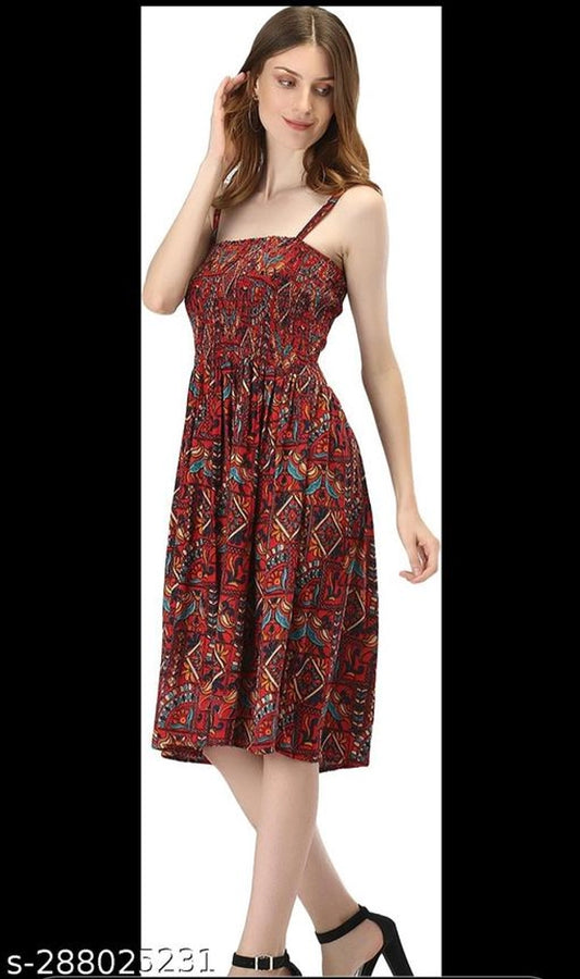 Poly Crepe Dress for Women (Red, S)