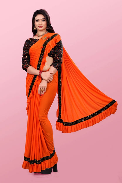 Lycra Blend Solid Saree for Women (Peach, 6.3 m)