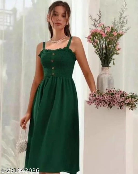 Poly Crepe Dress for Women (Green, S)