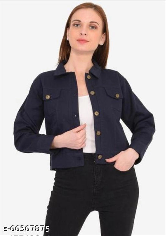 Denim Jacket for Women (Navy Blue, S)