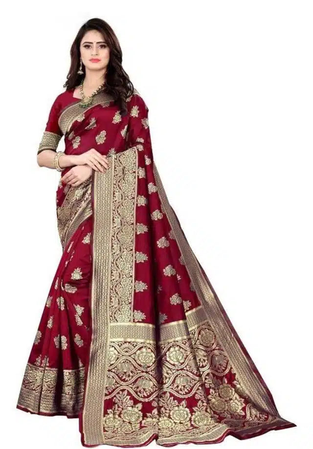 Jacquard Foil Printed Saree for Women (Black, 6.3 m)