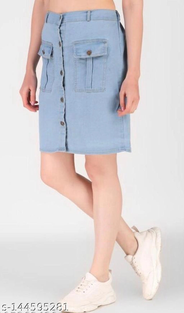 Denim Skirts for Women (Blue, 28)