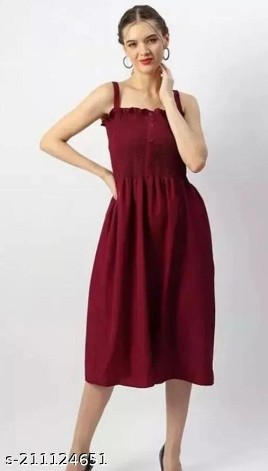 Poly Crepe Dress for Women (Maroon, S)