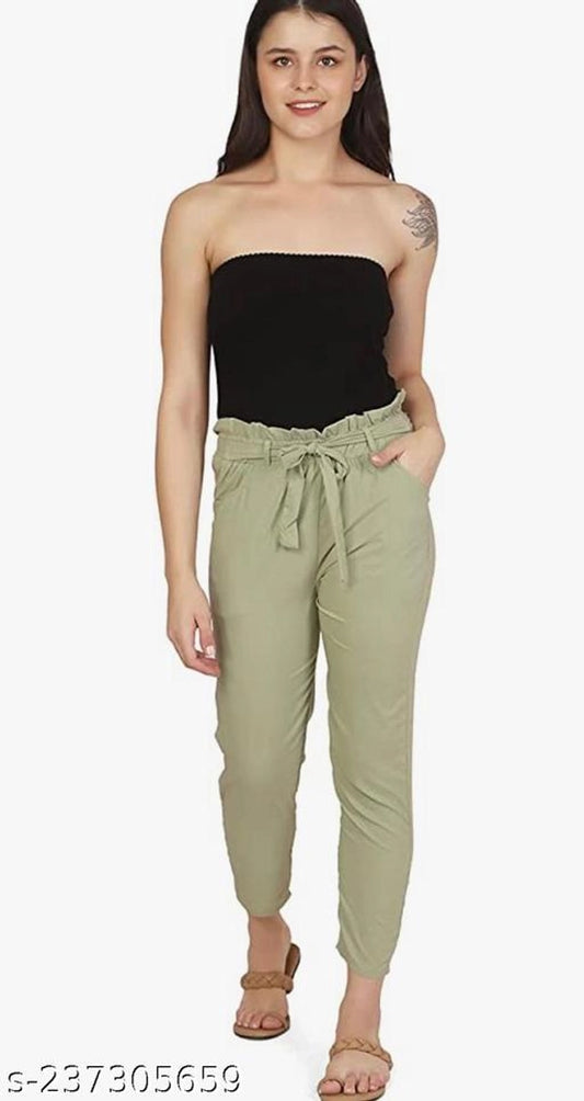 Cotton Blend Trouser for Women (Green, 26)