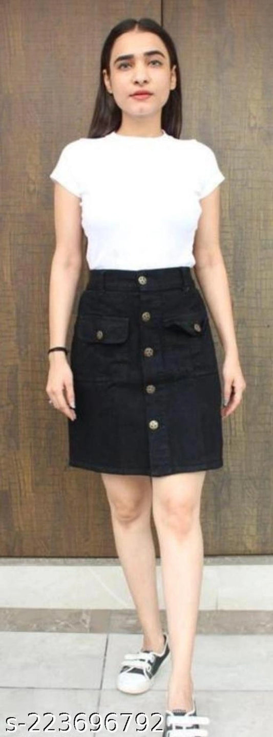 Denim Skirts for Women (Black, 28)