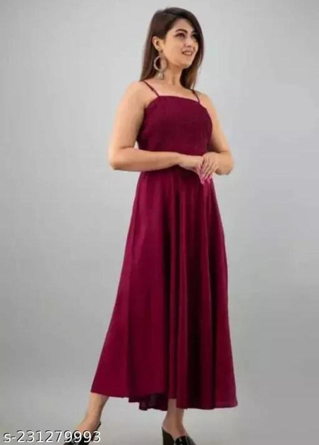 Poly Crepe Dress for Women (Maroon, S)