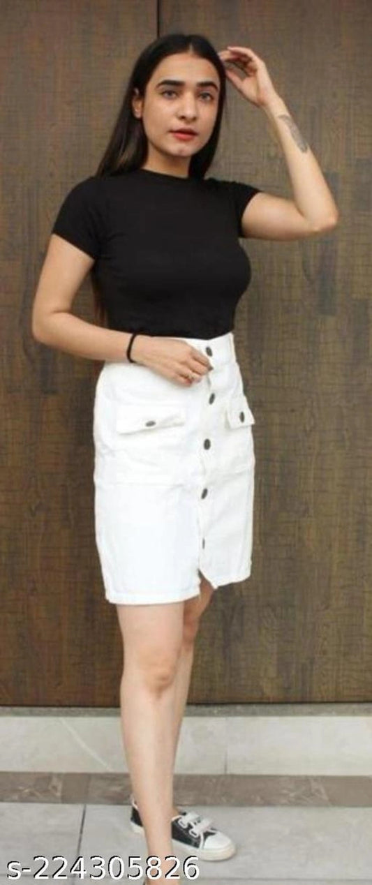 Denim Skirts for Women (White, 28)