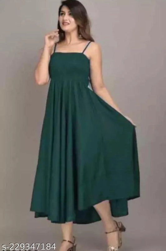 Poly Crepe Dress for Women (Green, M)