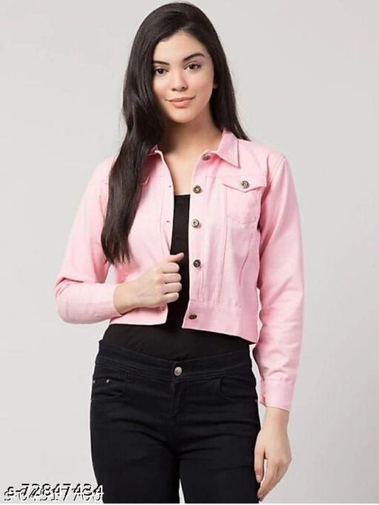 Denim Jacket for Women (Pink, S)