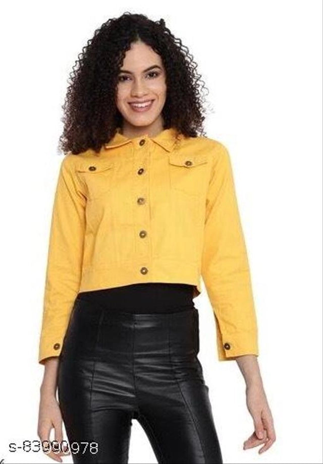 Denim Jacket for Women (Yellow, S)