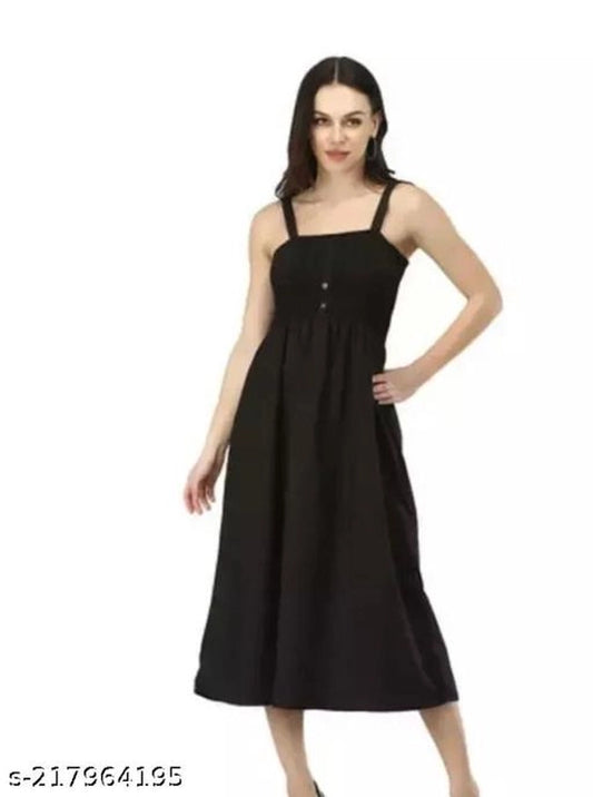 Poly Crepe Dress for Women (Black, S)