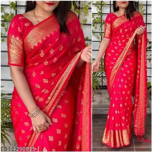 Banarsi Silk Saree For Women (Pink, 6.3m)