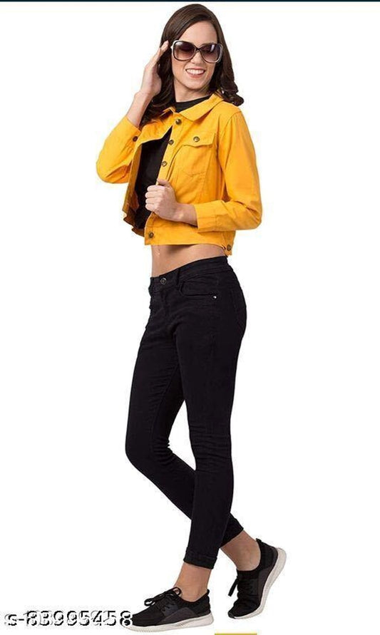 Denim Jacket for Women (Yellow, S)