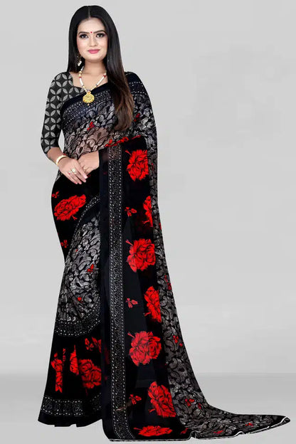 Printed Saree for Women (Black, 5.95 m)