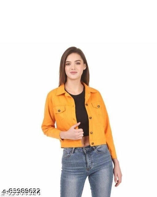 Denim Jacket for Women (Yellow, S)