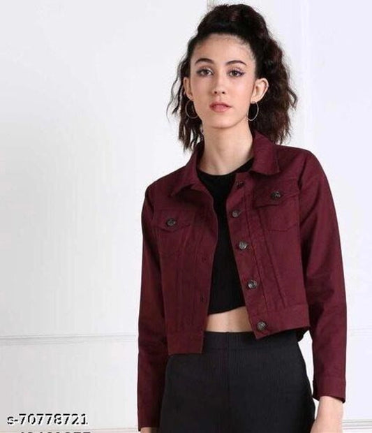 Denim Jacket for Women (Maroon, S)