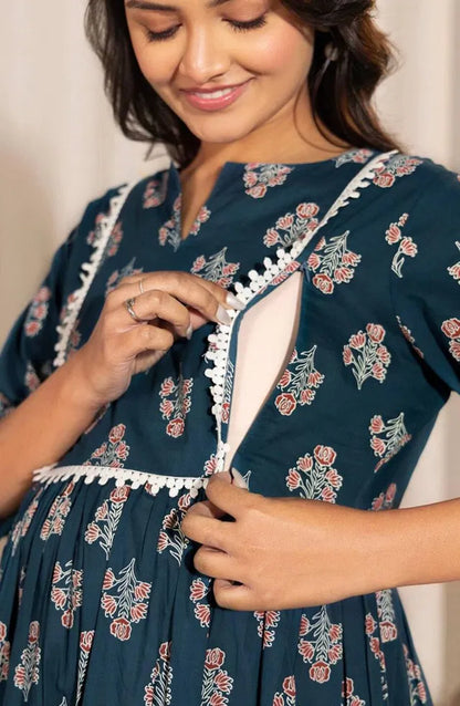 Floral Printed Notch Neck A-Line Maternity Kurta