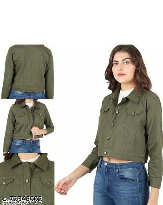 Denim Jacket for Women (Green, S)