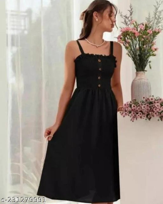 Poly Crepe Dress for Women (Black, S)