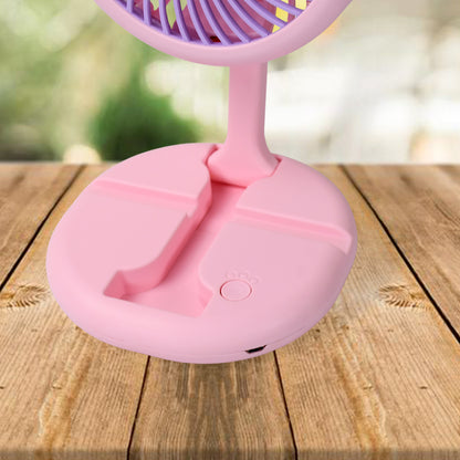 17794 Usb Rechargeable Portable Fan With Led Light Heavy Duty  Foldable Fan With Charging Port Home Outdoor Temple