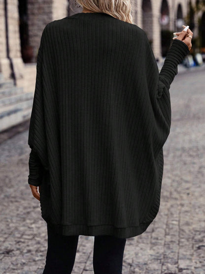 Women Solid Color Batwing Sleeve Open Front Casual Jacket