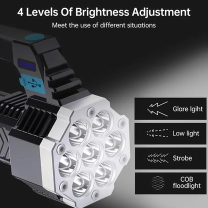 Portable Flashlight  Torch  Cob 7led Hand Light Usb Rechargeable Light With Side Light (1 Pc)