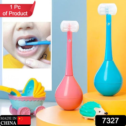 7327 Toddler Toothbrush - Soft Bristle Toothbrush - 3-sided Training Toothbrush With Silicone Head Inverted Cleaning Toothbrush For Aged 2-12 Childrens Cleaning (1 Pc)